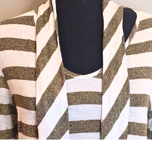 FOREVER 21 GOLD AND CREAM STRIPE BLOUSE WITH WRAP COLLAR - SIZE S - Picture 3 of 4